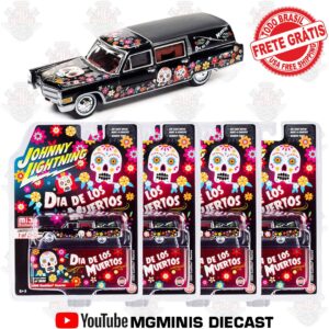 4x Johnny Lightning 1966 Cadillac Hearse Dia de Los Muertos + frete Grátis
