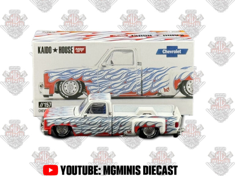 Modèle Réduit 1/64 Chevrolet Silverado Dually "On Fire" V2 Blanc - Mini GT Kaido House KHMG157 - Neuve